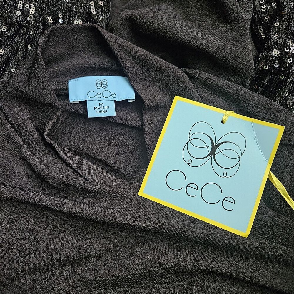 CeCe Women's Sequin Long-sleeve With Smocked Cuffs Dress Size Medium Nwt - Picture 10 of 10
